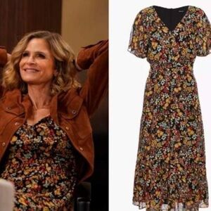 Madewell Fall Floral Orange Yellow V-Neck Tiered Midi Dress Size 0 Used